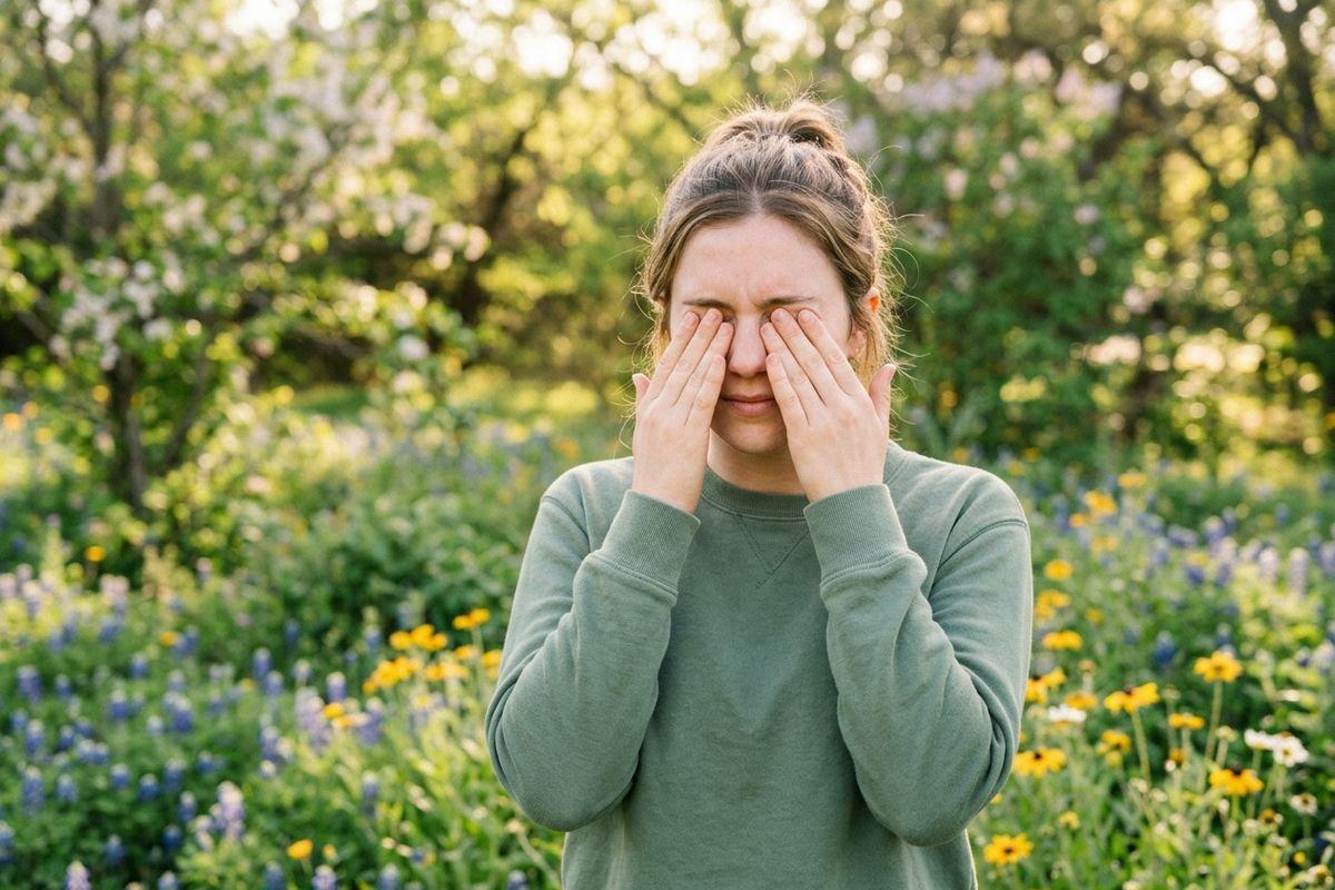 A person rubbing their eyes, clearly uncomfortable.